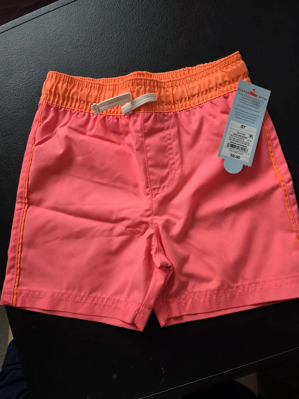 Cat & Jack Bright Pink Swim Trunks with Orange Waistband